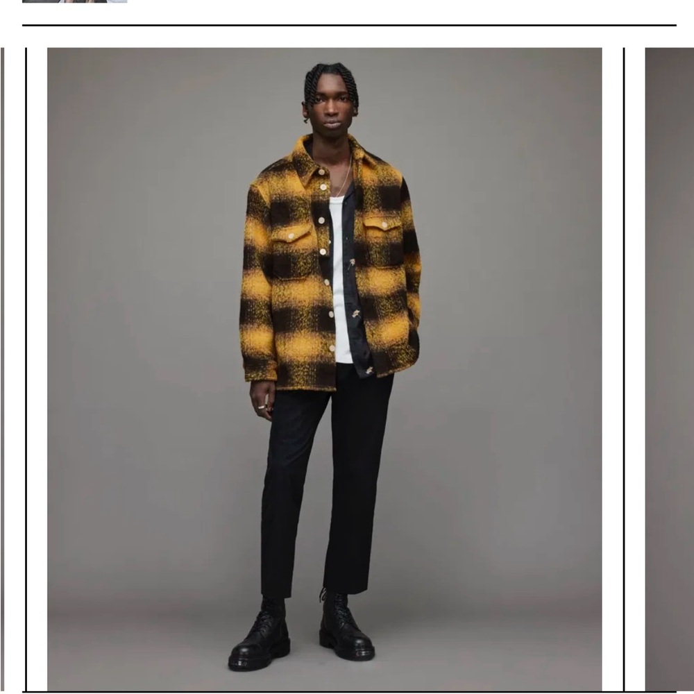 AllSaints Briggs LS Overshirt Yellow and Black Plaid